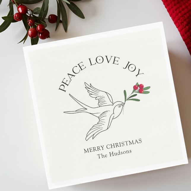 Ivory | PEACE LOVE JOY Snowbird Christmas Holiday  Napkins (Creator Uploaded)