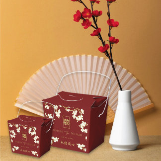 Ivory Peach/Plum Blossoms Double Happiness Wedding Favor Boxes