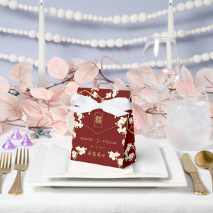Ivory Peach/Plum Blossoms Double Happiness Wedding Favor Boxes