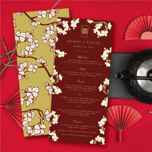 Ivory Peach/Plum Blossoms Double Happiness Wedding Menu