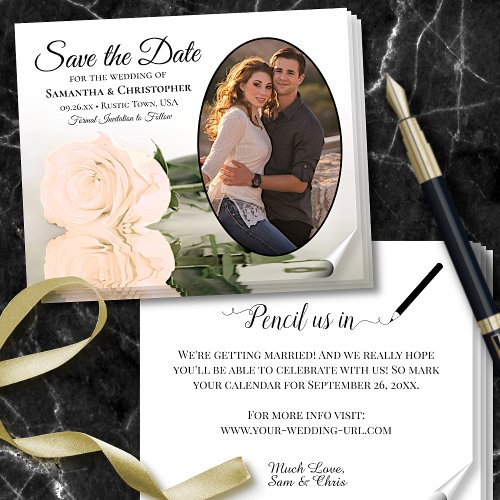 Ivory Peach Rose BUDGET Photo Save The Date Flyer