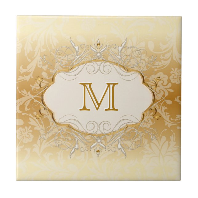 Ivory Pearl and Gold Monogram Tile (Front)