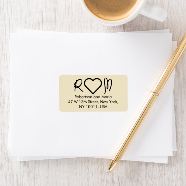 Ivory pearl Couple Monogram Heart Return Address Label (Insitu)