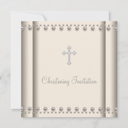 Ivory Pearl Cross Baby Boy Girl  Christening Personalized Invite