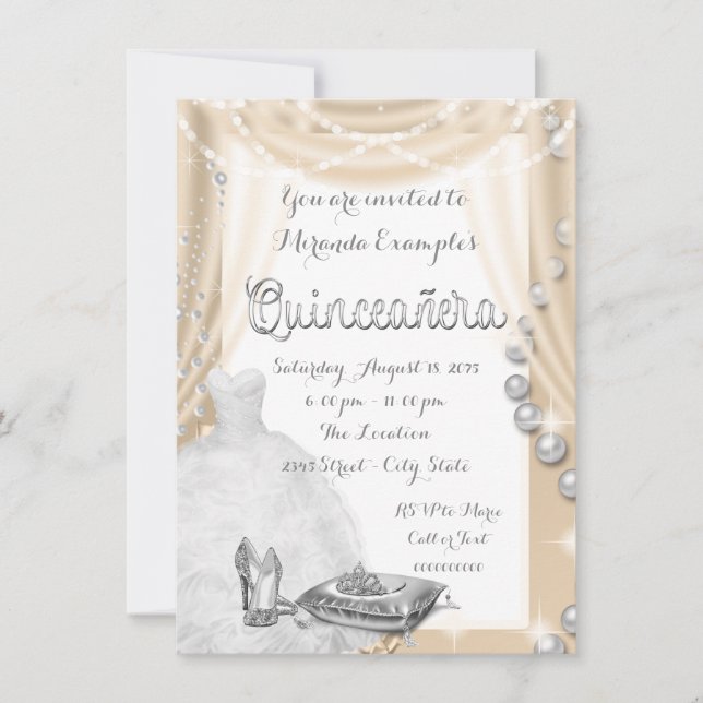 Ivory Pearl Princess Quinceañera Invitation (Front)