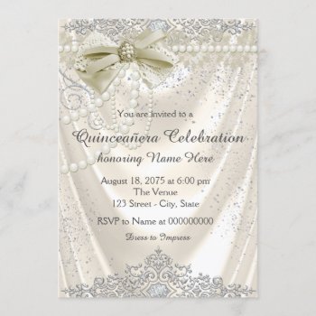 Ivory Pearl Satin Quinceanera Invitation by Pure_Elegance at Zazzle