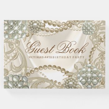 Ivory Pearl Womans Birthday Party Guest Book by Champagne_N_Caviar at Zazzle