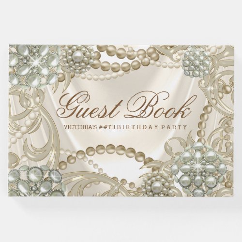 Ivory Pearl Womans Birthday Party Guest Book