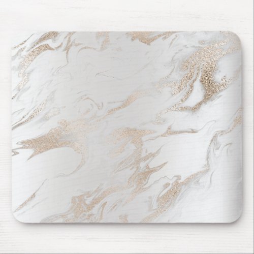 Ivory Pearly Titanium Gold White Gray Marble Mouse Pad