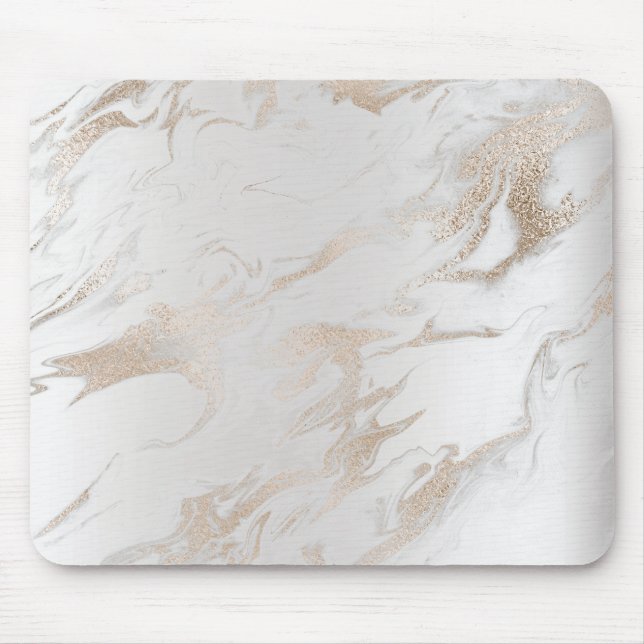 Ivory Pearly Titanium Gold White Gray Marble Mouse Pad (Front)