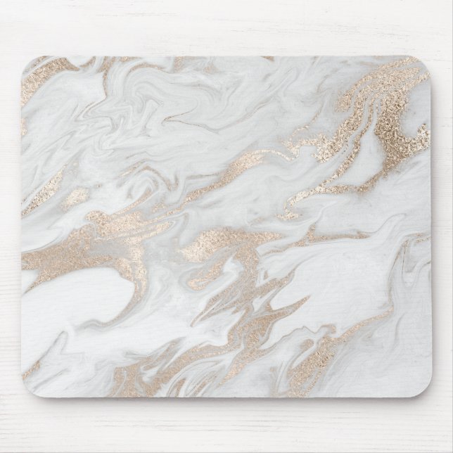 Ivory Pearly Titanium Gold White Gray Marble Mouse Pad (Front)