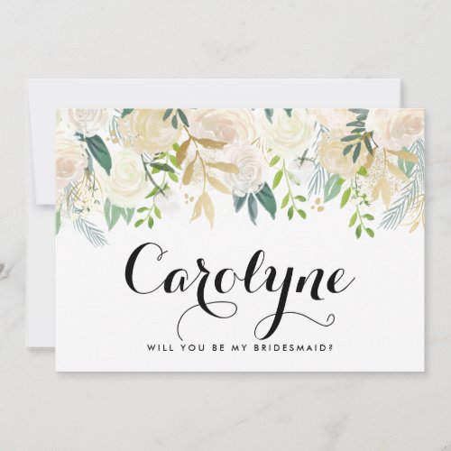 Ivory Peonies Floral Will You Be My Bridesmaid Announcement