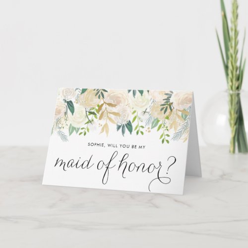 Ivory Peonies Glitter Will You Be My Maid of Honor Card