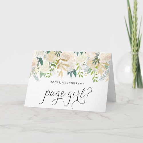 Ivory Peonies Glitter Will You Be My Page Girl Card