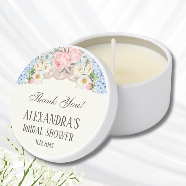 Ivory Peony Blue Hydrangea Bridal Shower Mini Candle Favors (Creator Uploaded)