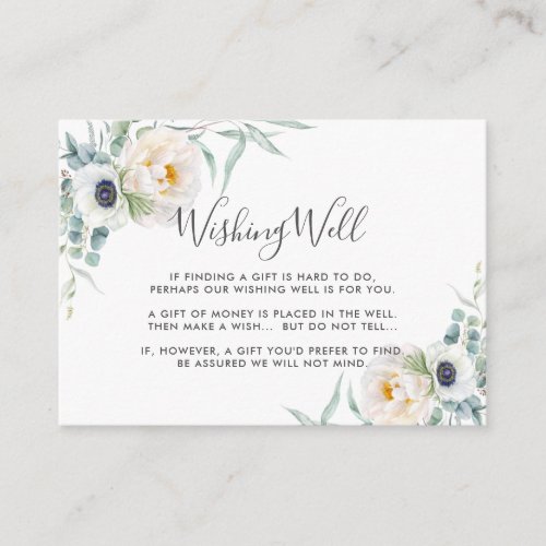 Ivory Peony Floral Eucalyptus Wedding Wishing Well Enclosure Card