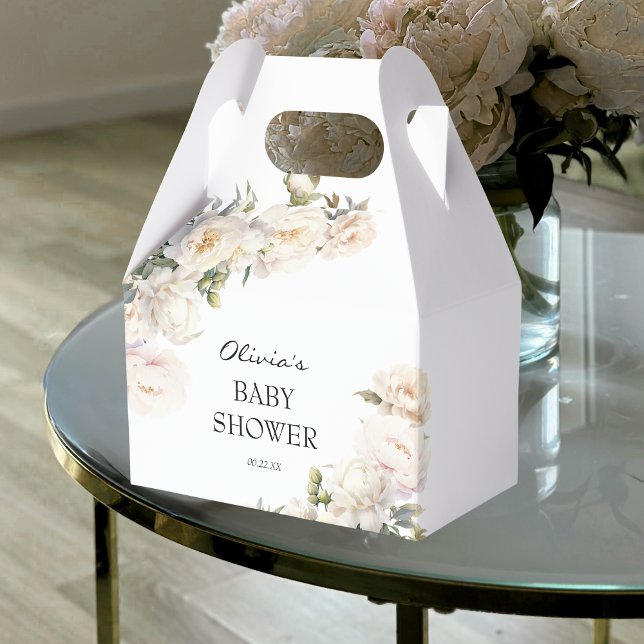 Ivory Peony Floral Neutral Favor Boxes (Creator Uploaded)