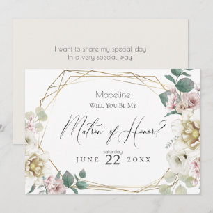 Ivory Peony Flower Will You Be My Matron of Honor Invitation