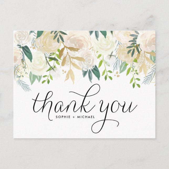 Ivory Peony Flowers Floral Wedding Thank You Postcard (Front)