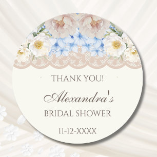 Ivory Peony Hydrangea Bridal Shower Thank You Classic Round Sticker