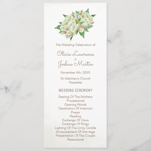 Ivory Peony Watercolor Floral Wedding Ceremony Program