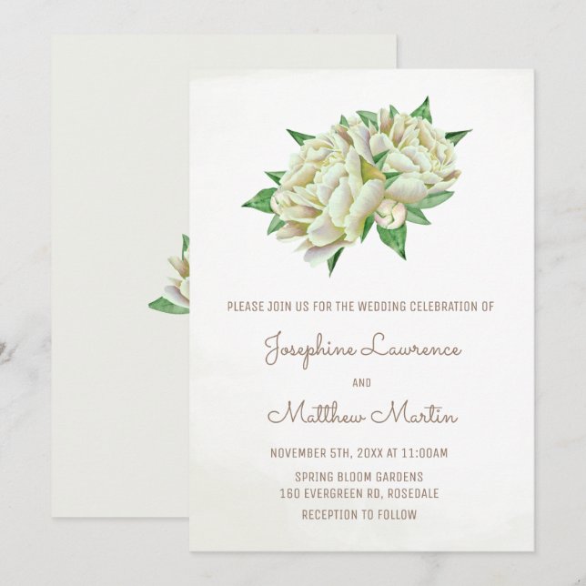 Ivory Peony Watercolor Floral Wedding Invitation (Front/Back)