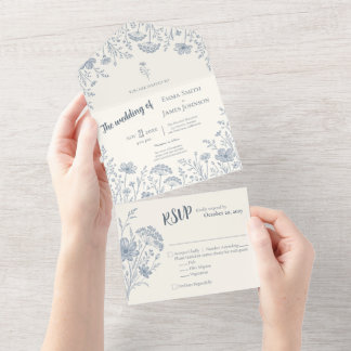 Ivory Periwinkle Wildflower All in One Invitation