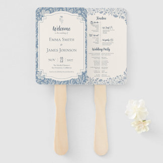 Ivory Periwinkle Wildflower Wedding Program Hand Fan