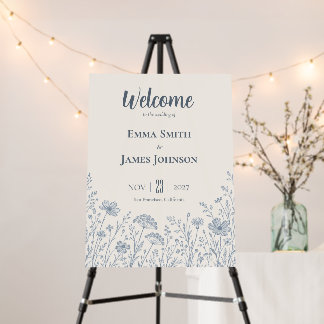 Ivory Periwinkle Wildflower Wedding Welcome Sign
