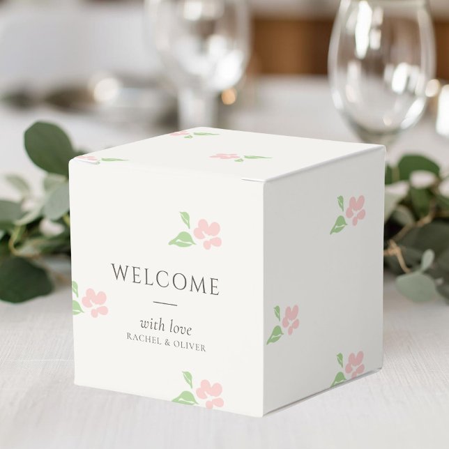 Ivory | Petit Blush Pink Floral Initials Wedding  Favor Boxes (Creator Uploaded)