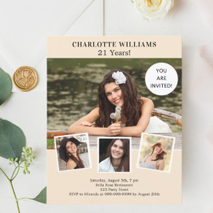 Ivory photo collage birthday invitation