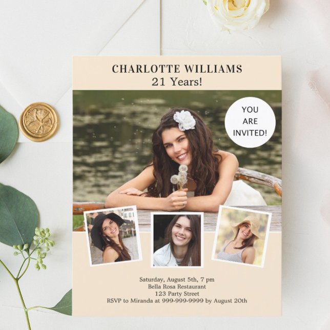 Ivory photo collage birthday invitation (Creator Uploaded)