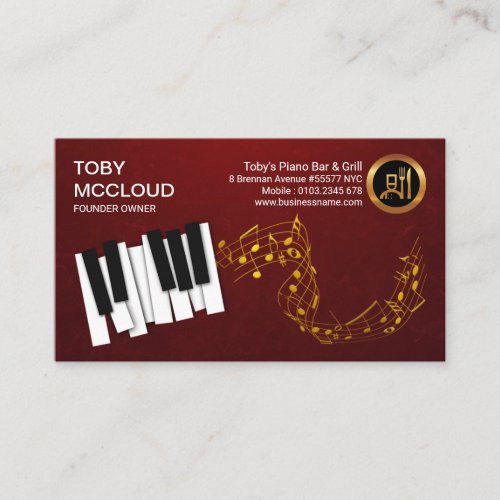 Ivory Piano Keys Gold Music Notes Business Card