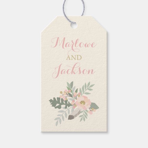 Ivory Pink and Gold Floral Boho Wedding Monogram Gift Tags