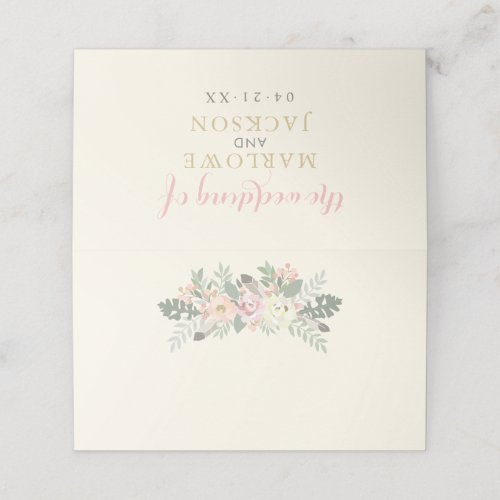 Ivory Pink and Gold Floral Boho Wedding Monogram Place Card