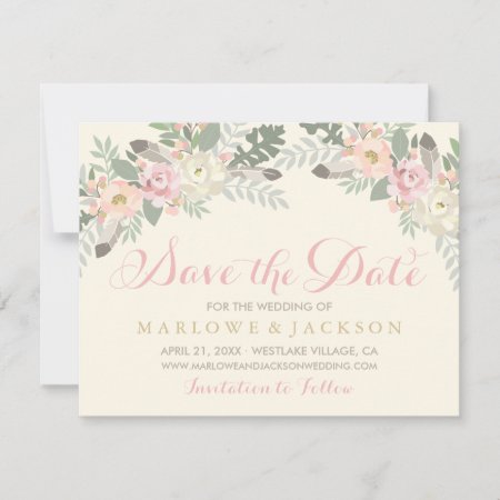 Ivory Pink And Gold Floral Boho Wedding Photo Save The Date