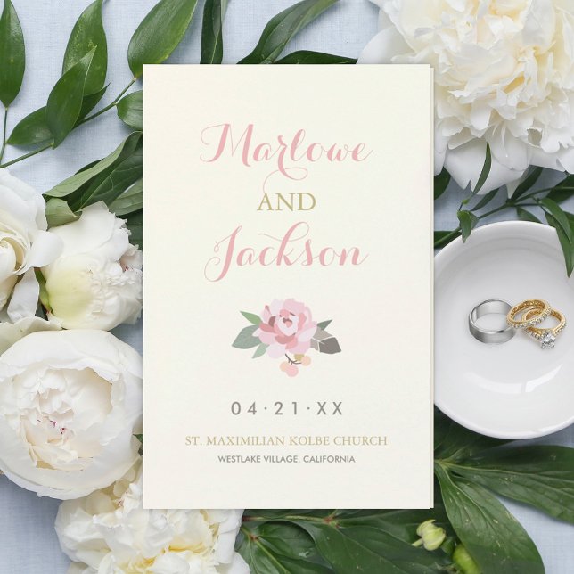 Ivory Pink and Gold Floral Boho Wedding Programs (Creator Uploaded)