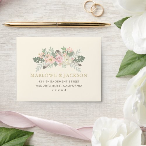 Ivory Pink and Gold Floral Boho Wedding RSVP Envelope