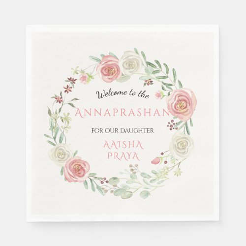 Ivory Pink Annaprashan Party Girl Baby Floral Napkins