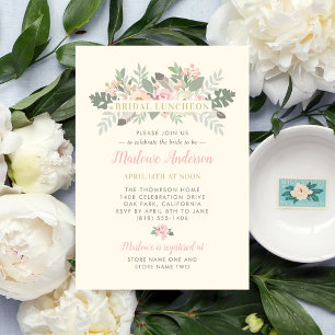 Ivory Pink Bouquet Wedding Bridal Luncheon Invitation
