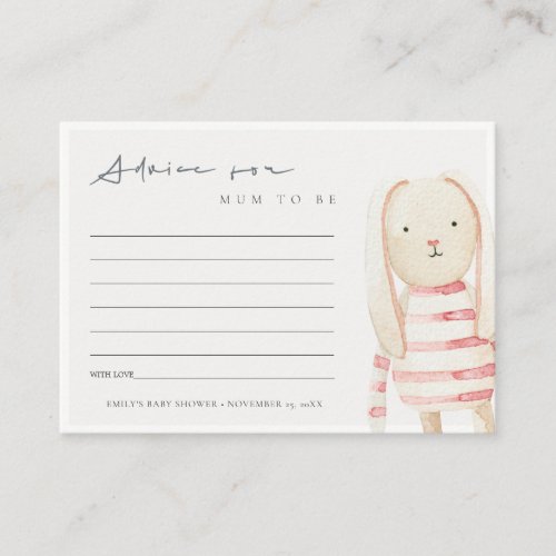 Ivory Pink Bunny Advice for Mum to be Baby Shower Enclosure Card