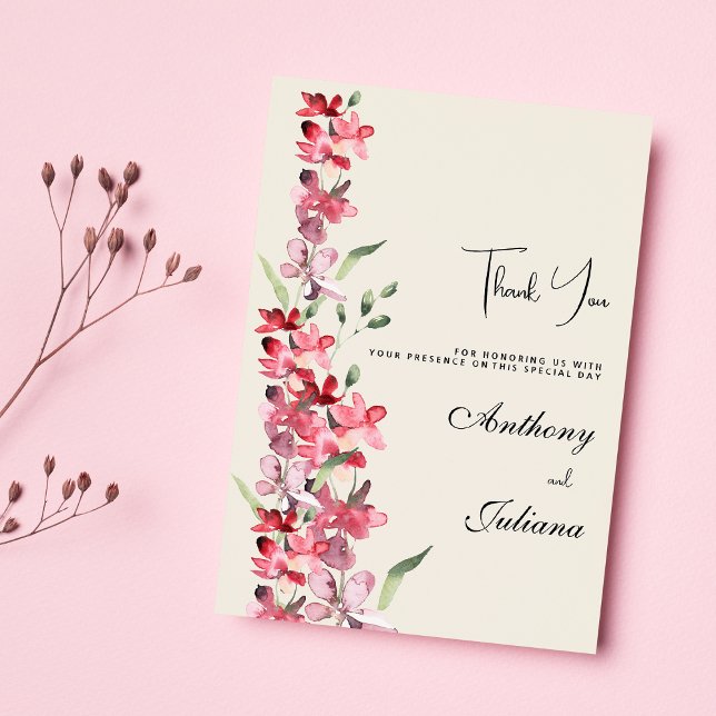 Ivory pink burgundy mint green floral Thank You Invitation (Ivory pink burgundy mint green floral Thank You)