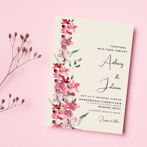 Ivory pink burgundy mint green floral Wedding Invitation