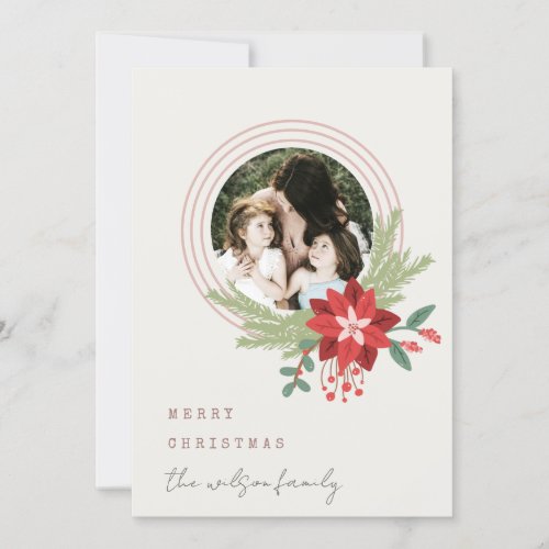 Ivory Pink Christmas Ornament Photo Poinsettia Holiday Card