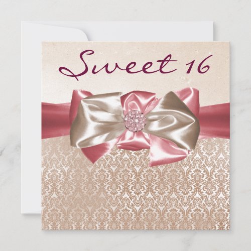 Ivory Pink Damask Sweet 16 Birthday Party Personalized Announcement