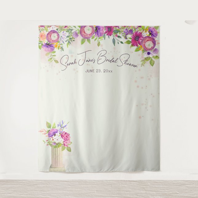 Ivory & Pink Floral Bridal Photo Booth Backdrop (Front)