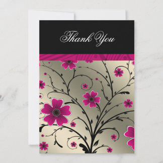 ivory pink floral thank you card