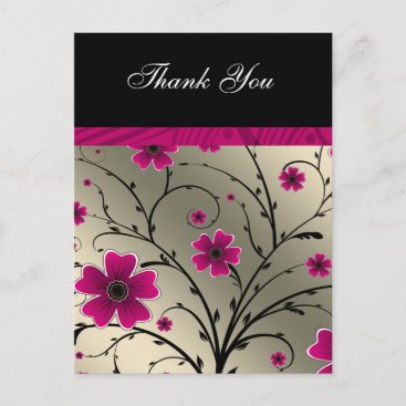 ivory pink floral thank you postcard