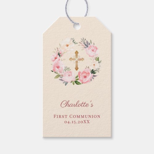 Ivory pink floral wreath cross First Communion DIY