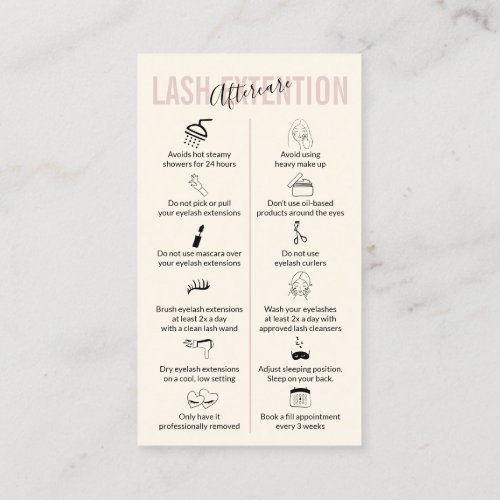 Ivory Pink Lash Extension Aftercare Business Card